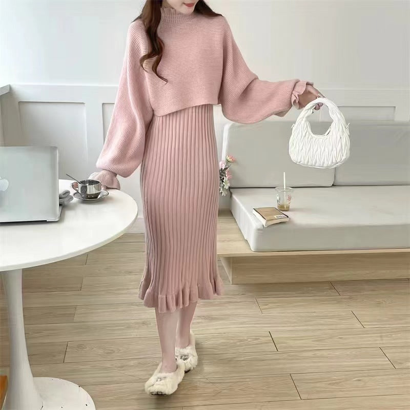 Damen Strickkleid mit hochgeschlossenem Kragen und Rippstruktur Krohn-e