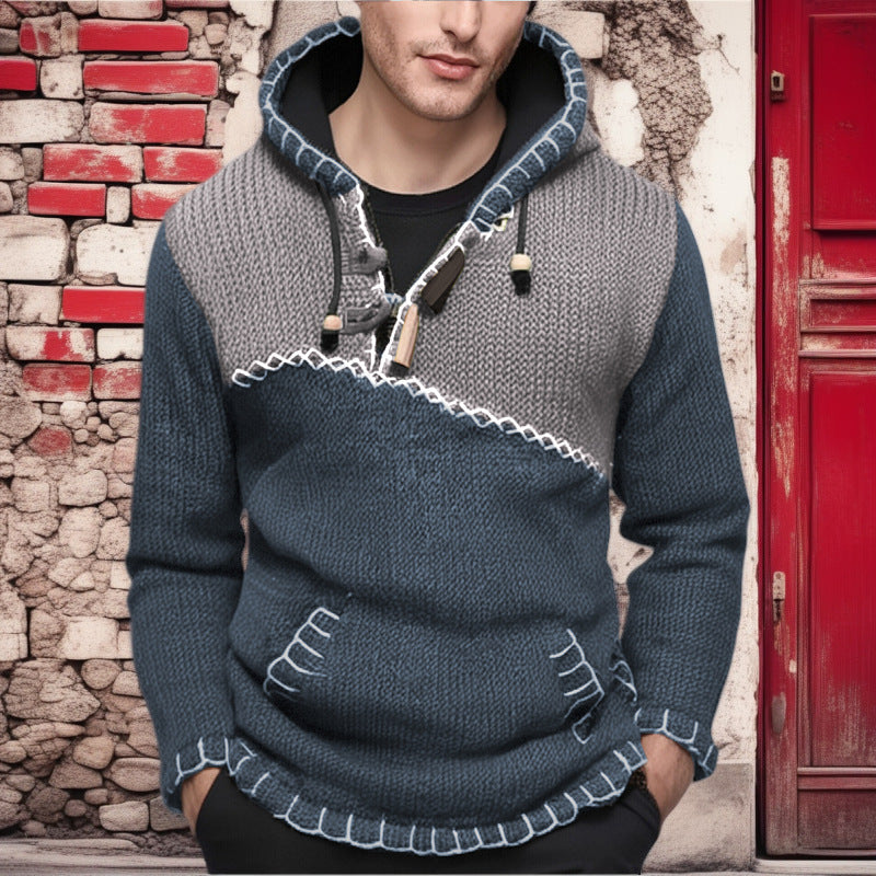 Herren Kapuzenpullover mit einzigartigem Zickzackmuster und hochwertiger Strickstruktur Krohn-e