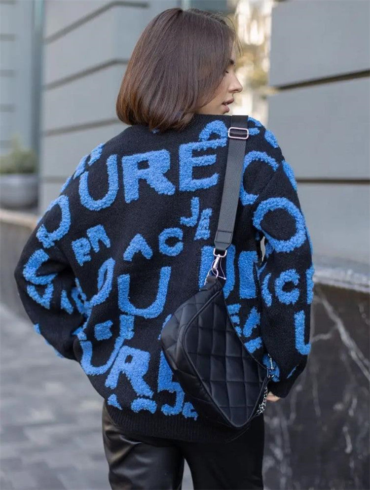 Damen Oversized Strickpullover mit auffälligem Schriftzug und lässiger Passform Krohn-e