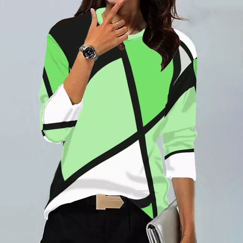 Modisches Vintage Langarmshirt mit geometrischem Muster und Rundhalsausschnitt von Fudus