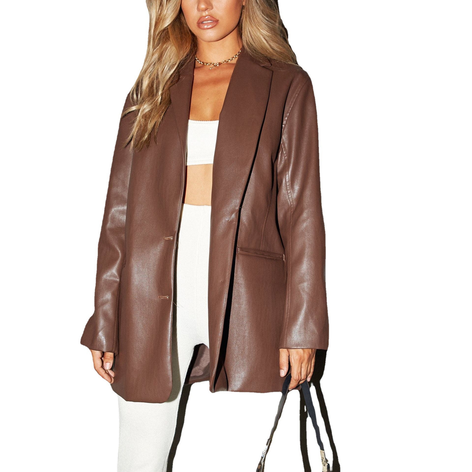 Damen Oversized Kunstleder Blazer Krohn-e