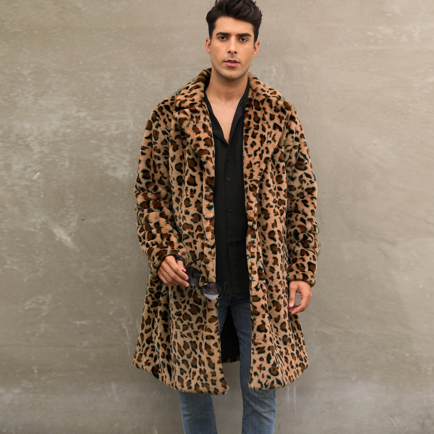 Herren Modischer Leopardenfell-Mantel Krohn-e