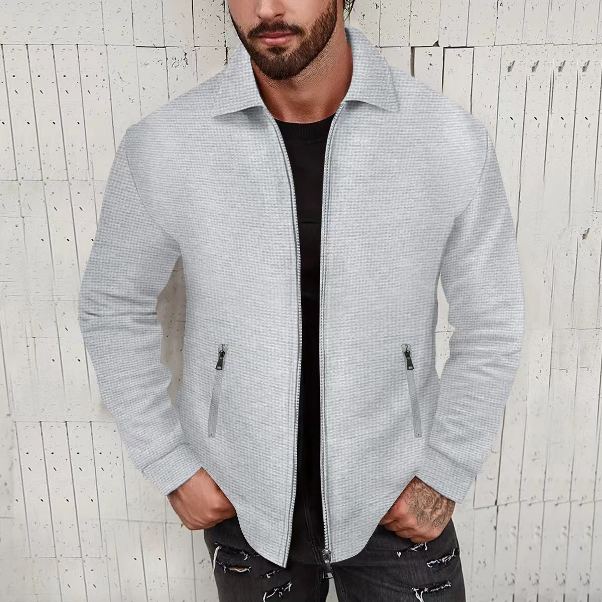 Herren lässige Zip-Jacke mit strukturiertem Design und praktischen Taschen Krohn-e