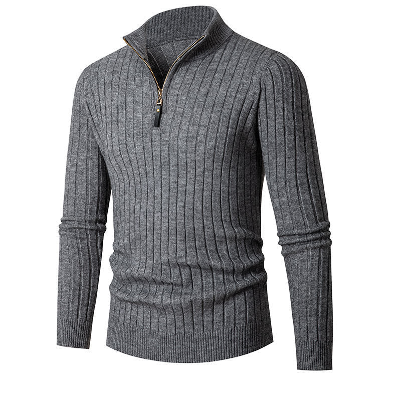 Herren eleganter Strickpullover mit durchgehendem Reißverschluss und Rippenstruktur Krohn-e