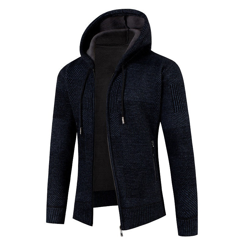 Herren Strickjacke mit gefütterter Kapuze und modernem Waffelmuster Krohn-e