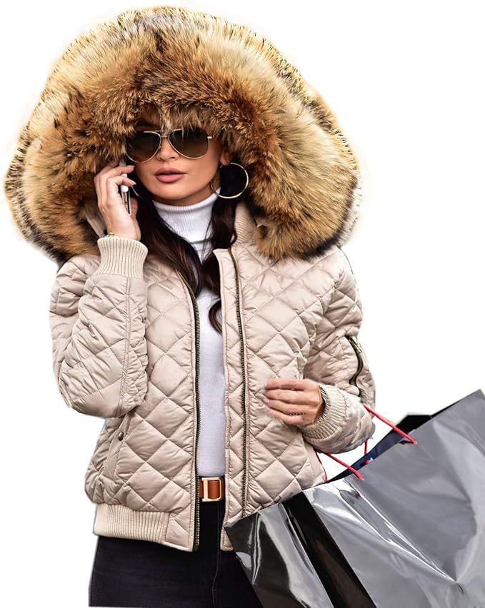 Damen gesteppte Winterjacke mit luxuriösem Pelzkragen Krohn-e