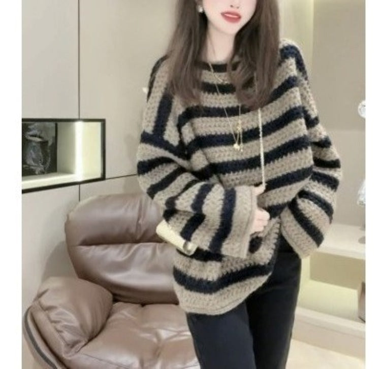Damen Grobstrickpullover mit lässigem Streifenmuster und voluminösen Ärmeln Krohn-e
