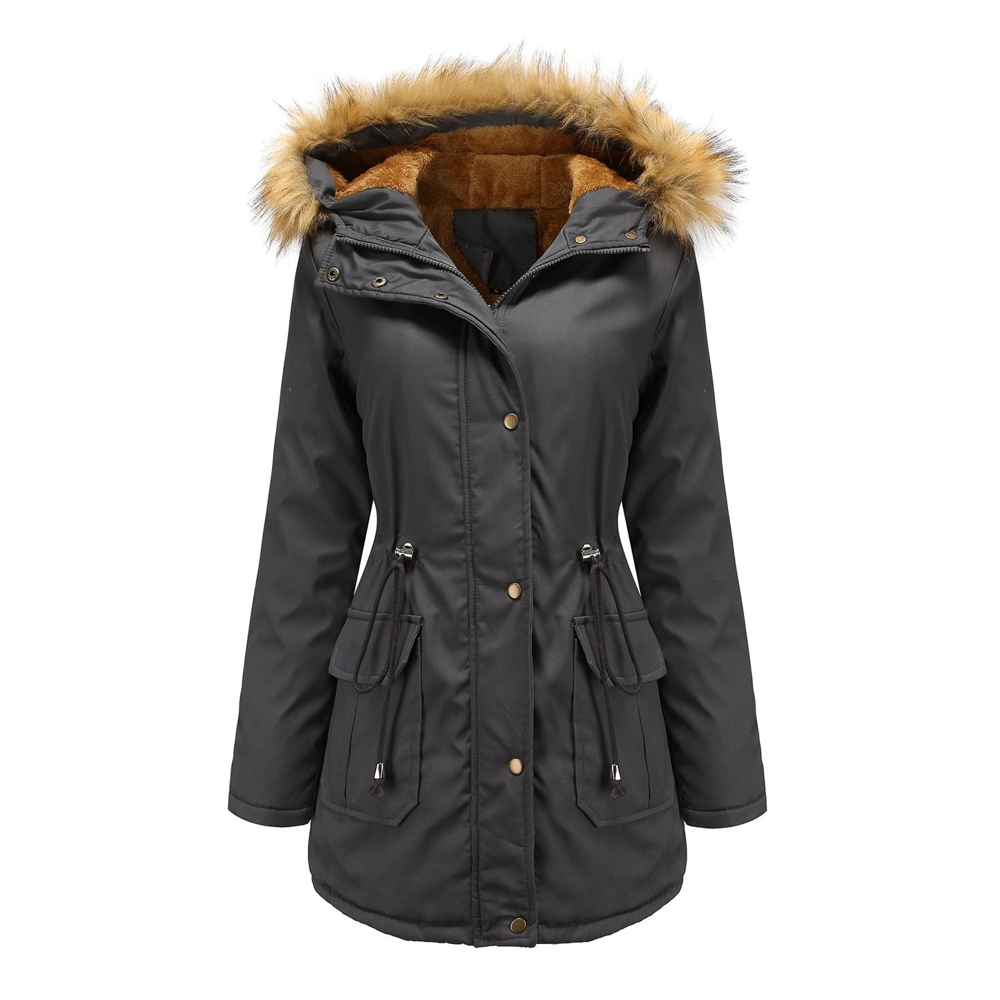 Damen warme Outdoor-Parka mit abnehmbarer Kapuze und luxuriösem Kunstfell Krohn-e
