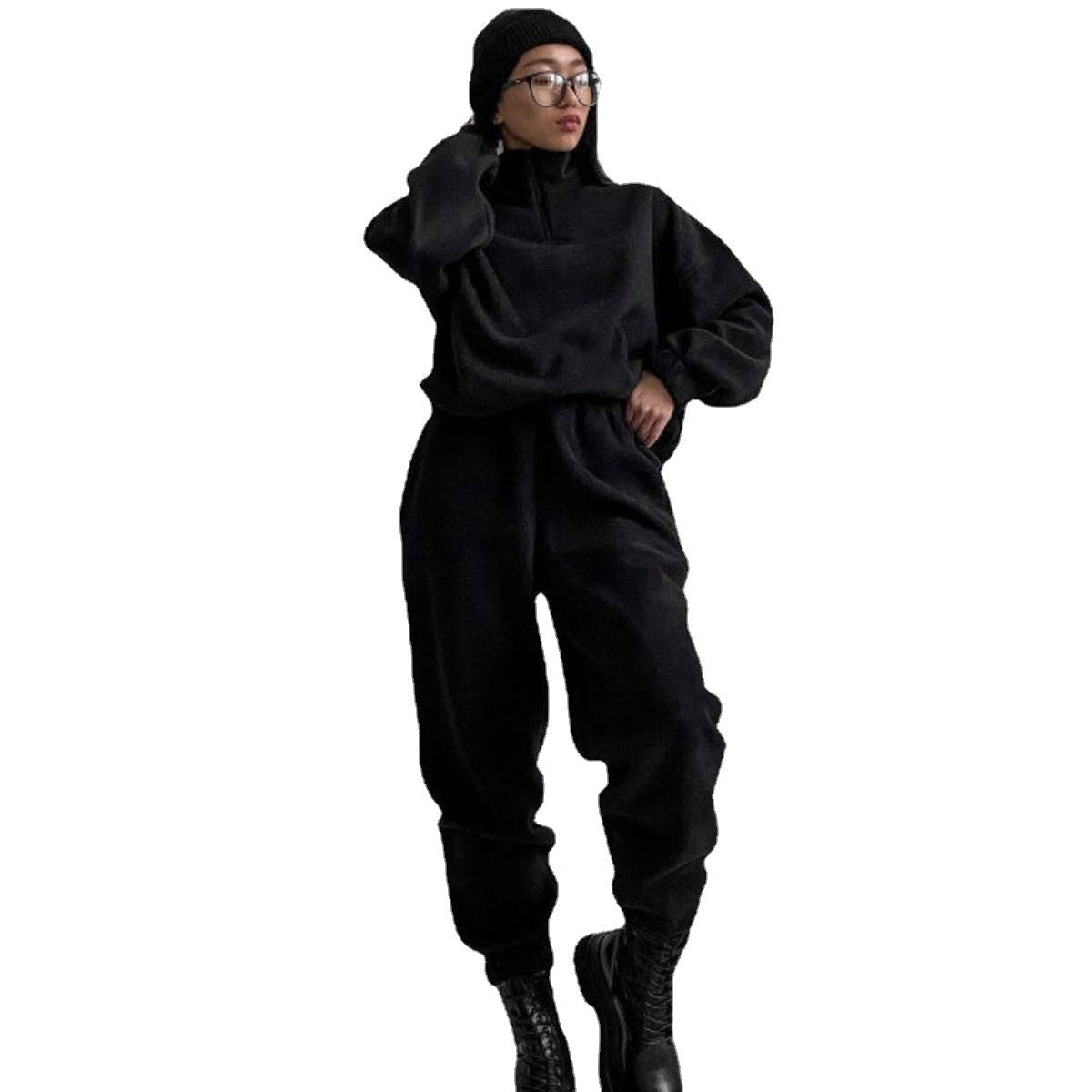 Damen Fleece-Jogginganzug mit kurzem Reißverschluss und lässigem Schnitt Krohn-e