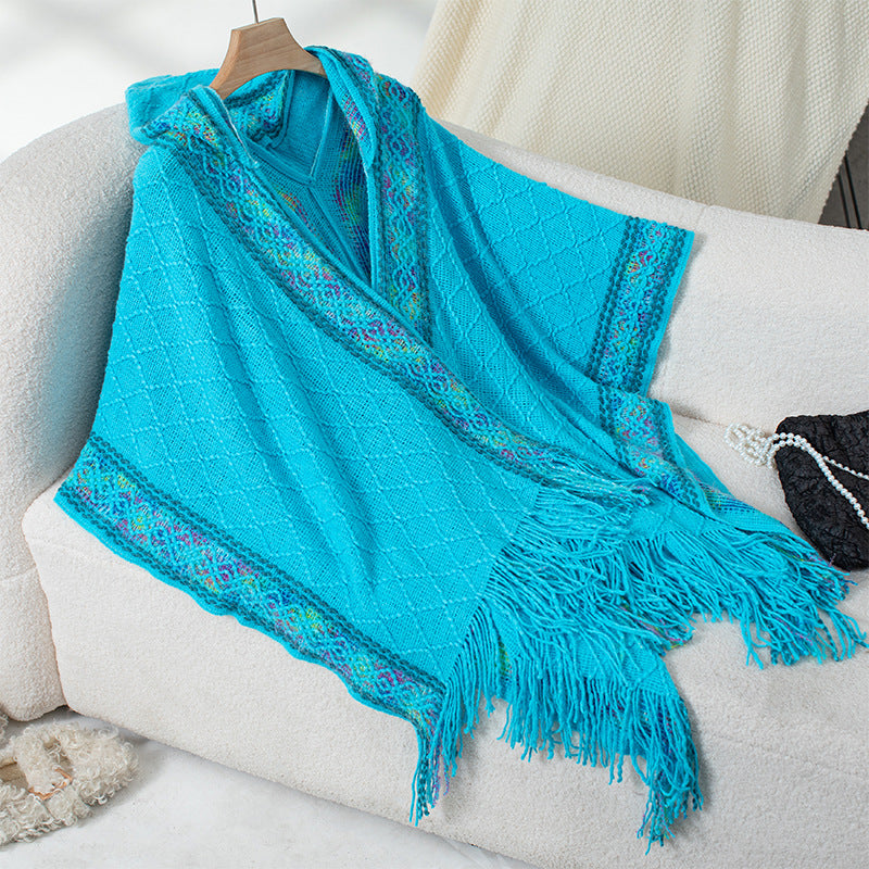 Damen eleganter Poncho mit hochwertigem Strukturdesign und Fransen Krohn-e