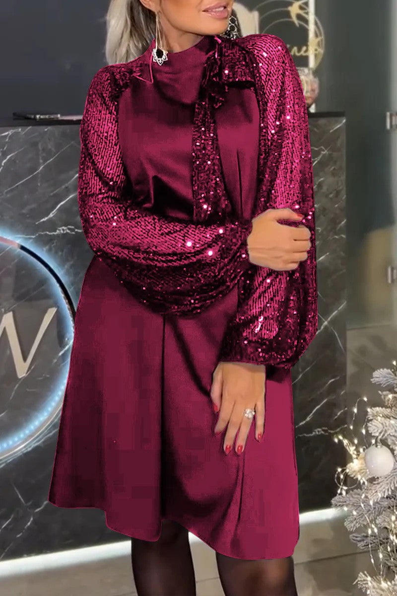 Damen Elegantes Kleid mit glitzernden Ärmeln und festlichem Kragen Krohn-e