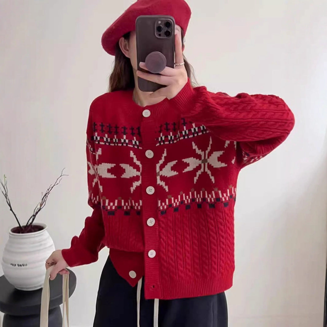 Damen Strickjacke mit traditionellen Mustern und großen Knöpfen Krohn-e
