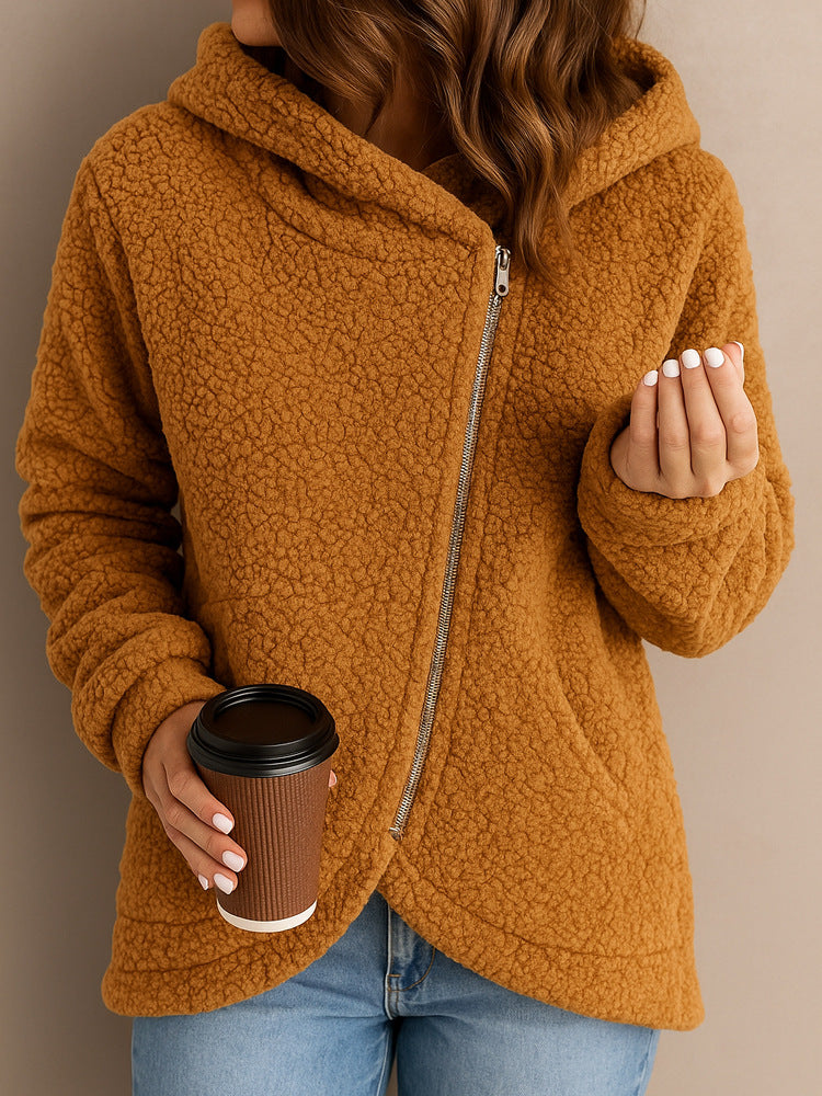 Damen Flauschige Kapuzenjacke mit asymmetrischem Reißverschluss Krohn-e