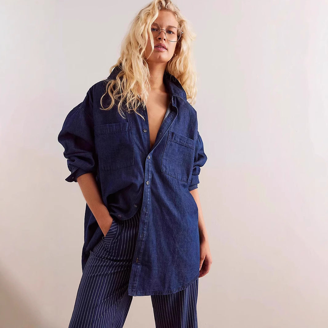 Damen Oversized Jeanshemd mit aufgesetzten Taschen Krohn-e
