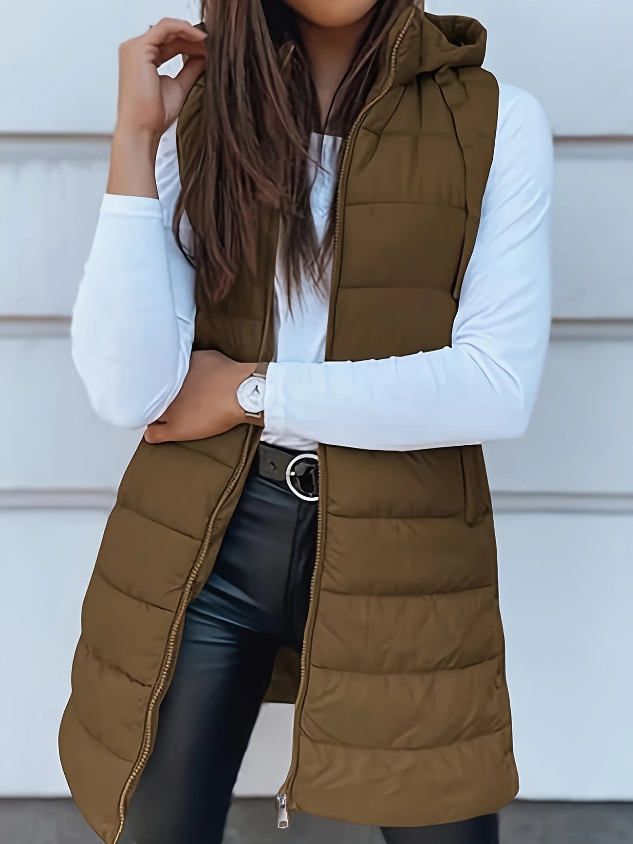 Damen Stylische gesteppte Weste mit Kapuze und langen Schnitt Krohn-e