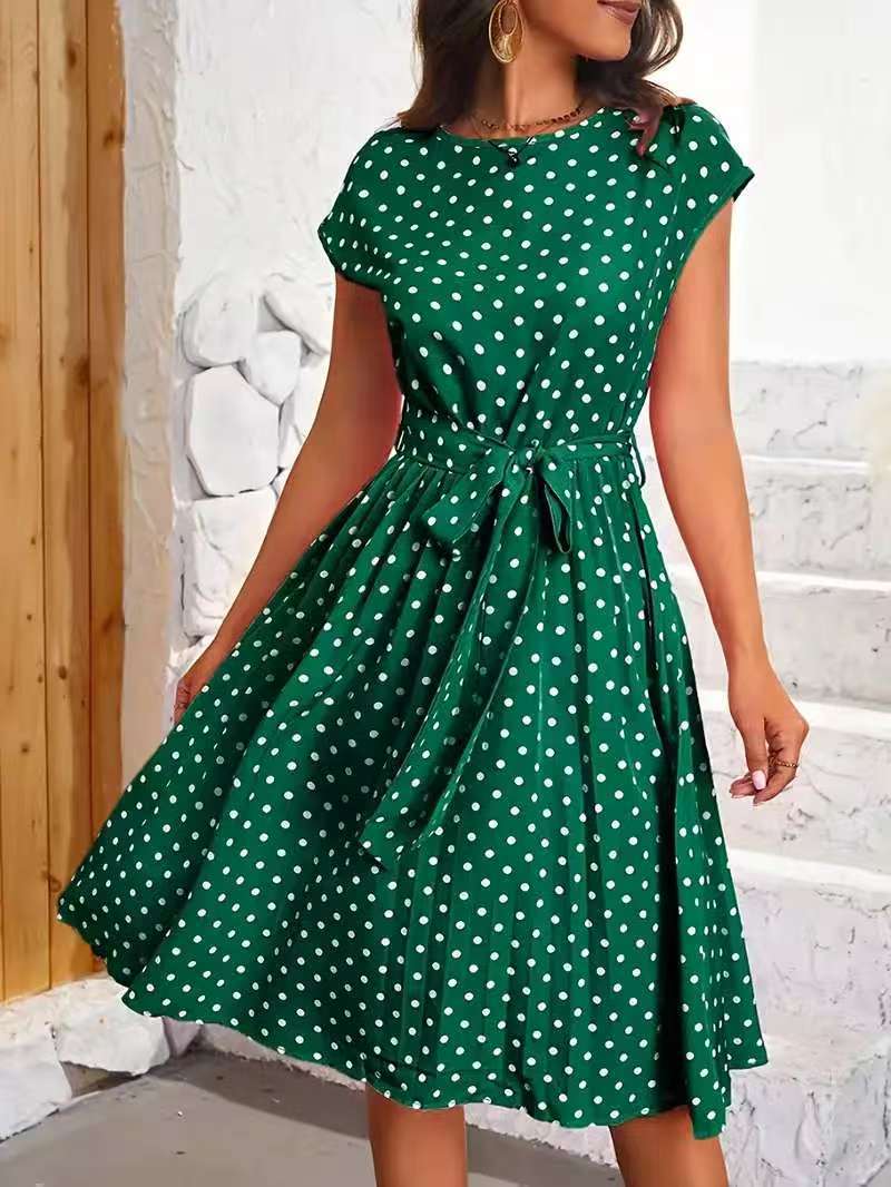 Damen Midikleid mit taillierendem Bindegürtel und verspieltem Polka-Dots Design Krohn-e