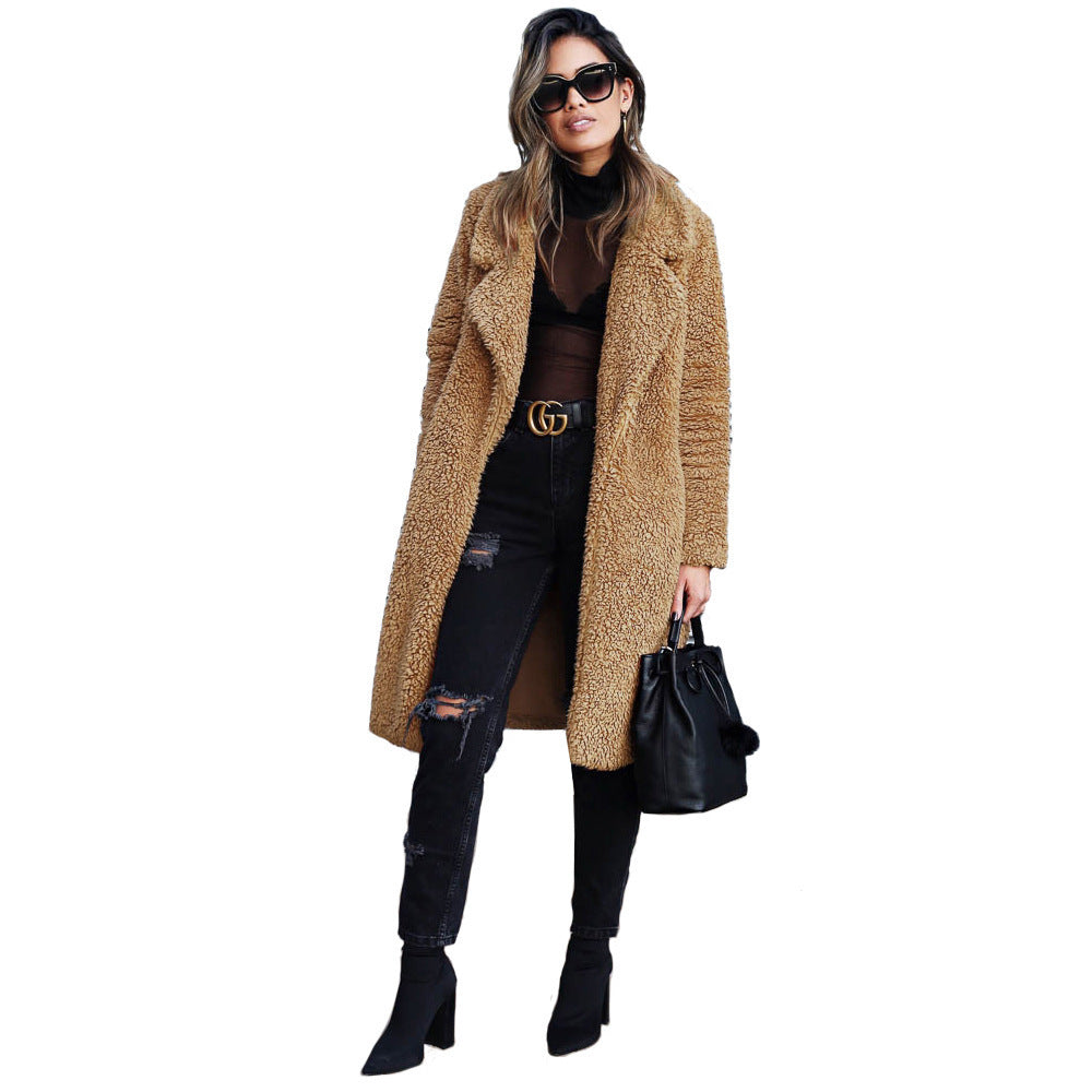 Damen kuscheliger Teddy-Mantel mit elegantem Revers und praktischen Taschen Krohn-e