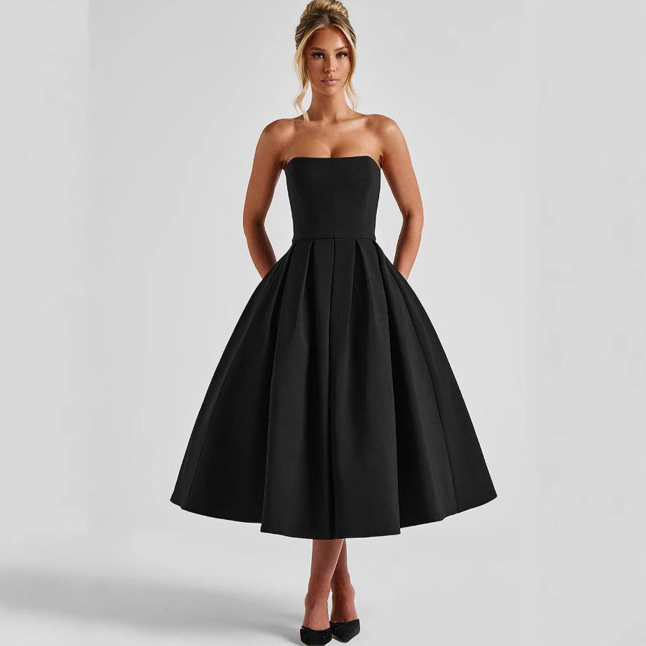 Damen Elegantes Midi-Kleid mit schwingendem Rock und raffiniertem Bandeau-Ausschnitt Krohn-e