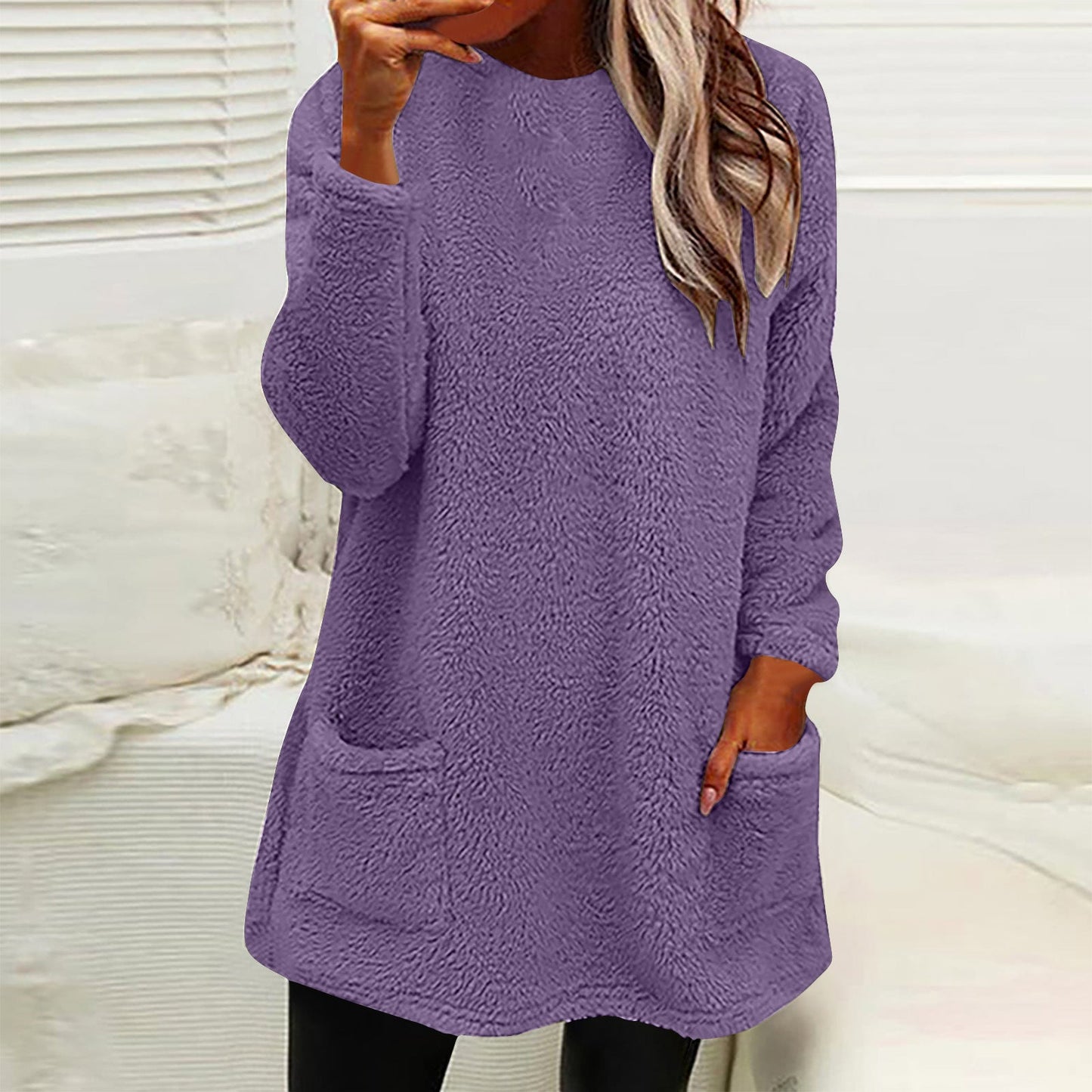 Damen Kuscheliger Fleece-Pullover mit praktischen Taschen und weitem Schnitt Krohn-e