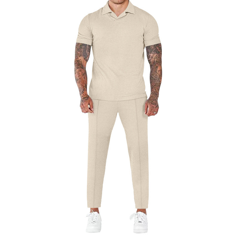 Herren elegantes Kurzarm-Hemd- und Hose-Set mit strukturiertem Design und komfortabler Passform Krohn-e