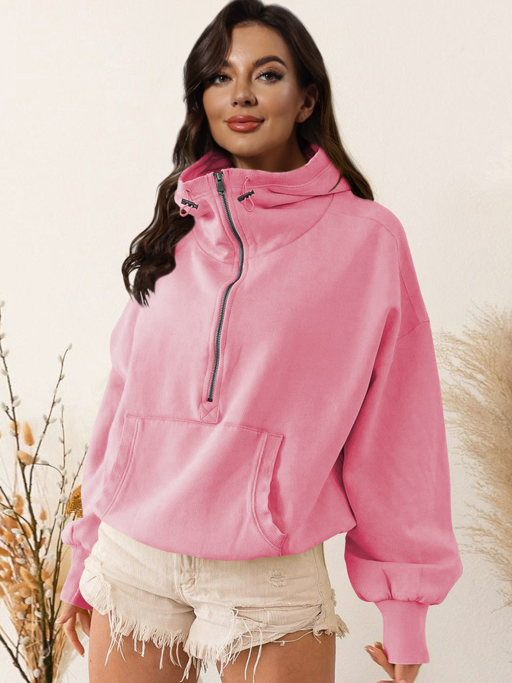Damen lässiger Kapuzensweater mit halbem Reißverschluss Krohn-e