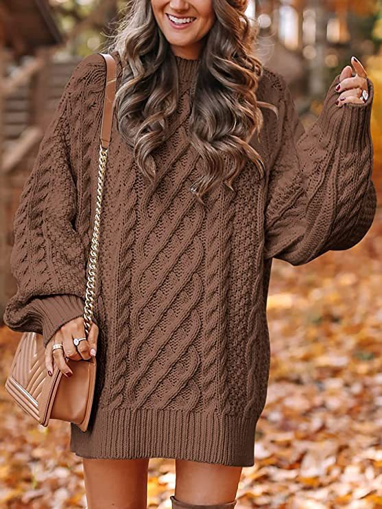 Damen Grober Strickpullover mit voluminösen Ärmeln und dekorativem Zopfmuster Krohn-e
