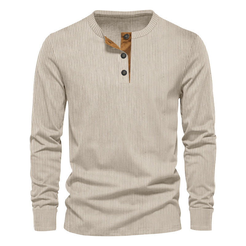 Herren lässiges Langarmshirt mit Knopfleiste und Rippstruktur Krohn-e