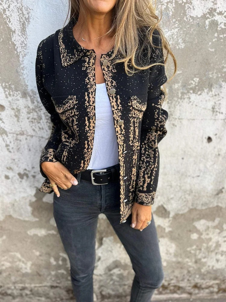 Krohn-e | Bedruckte Metallknopf Gestrickte Reversjacke