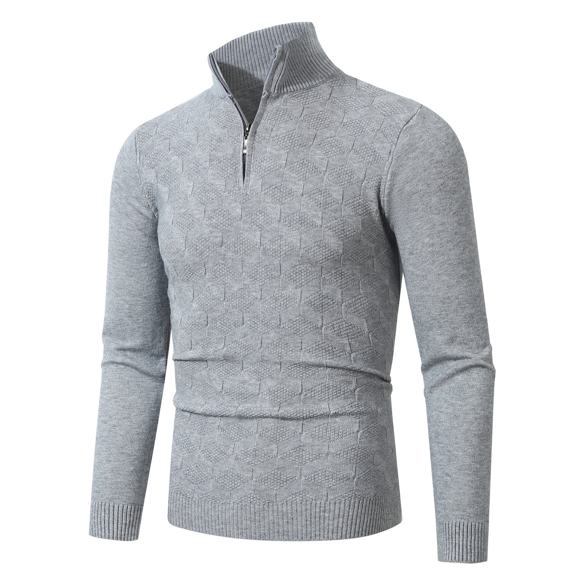 Herren lässiger Strickpullover mit halbem Reißverschluss und strukturiertem Muster Krohn-e