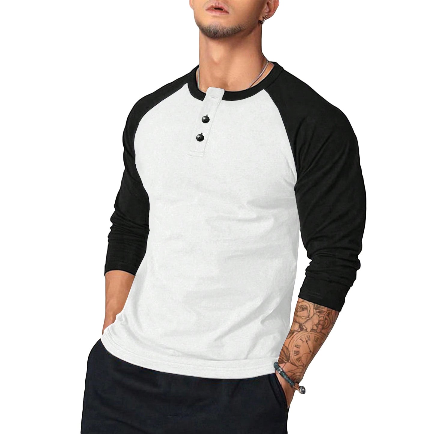 Herren Langarm-Henley-Shirt mit Kontrastärmel Krohn-e