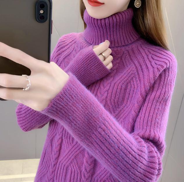 Damen Rollkragenpullover mit strukturiertem Zopfmuster und langen Ärmeln Krohn-e