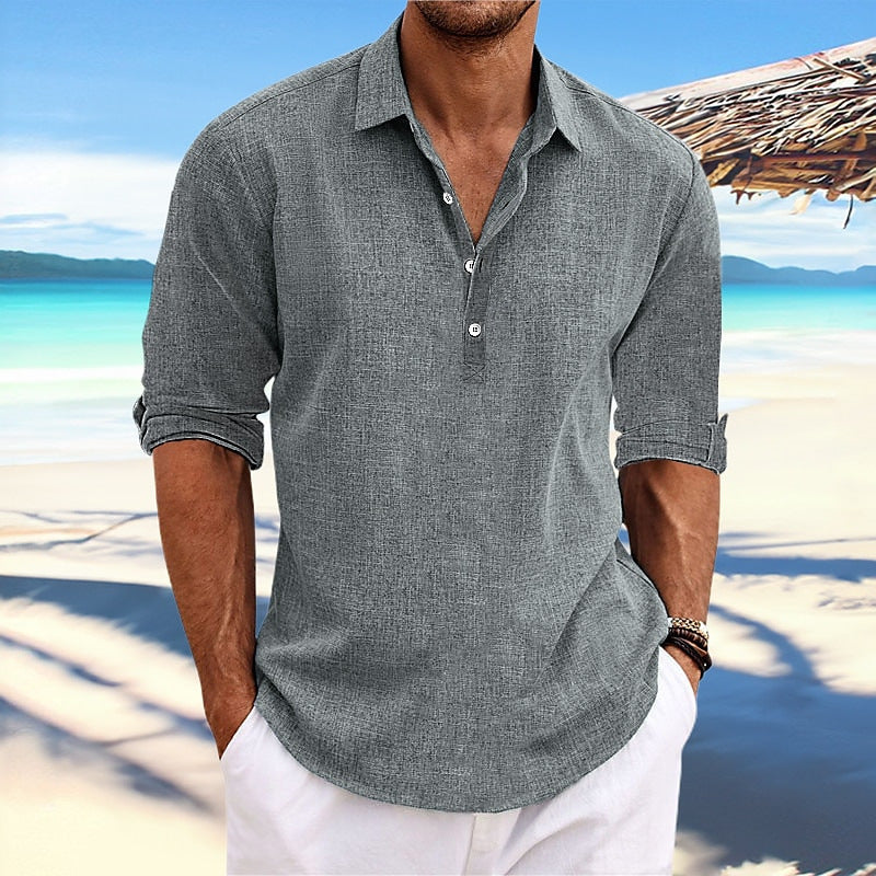 Herren lässiges Langarm-Henley-Shirt mit strukturierter Oberfläche Krohn-e