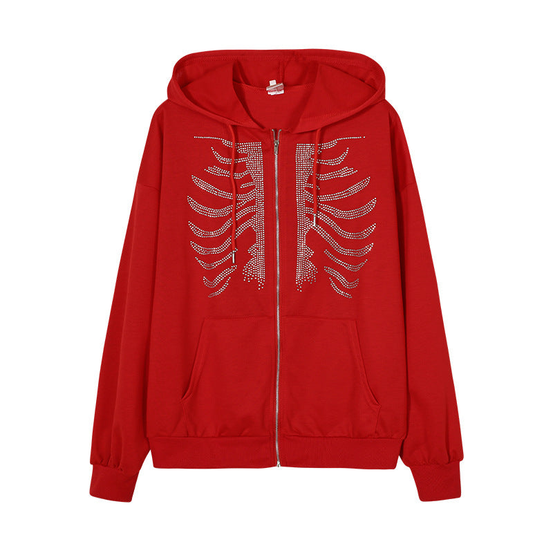 Damen Kapuzenjacke mit einzigartigem Skelett-Design und funkelnden Strasssteinen Krohn-e