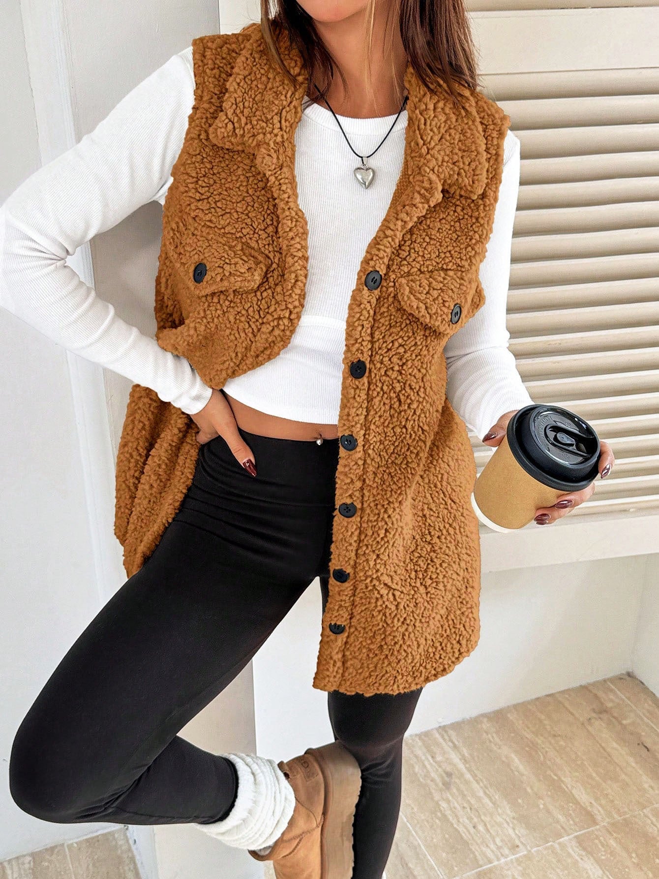 Damen Teddy-Weste mit Taschen Krohn-e