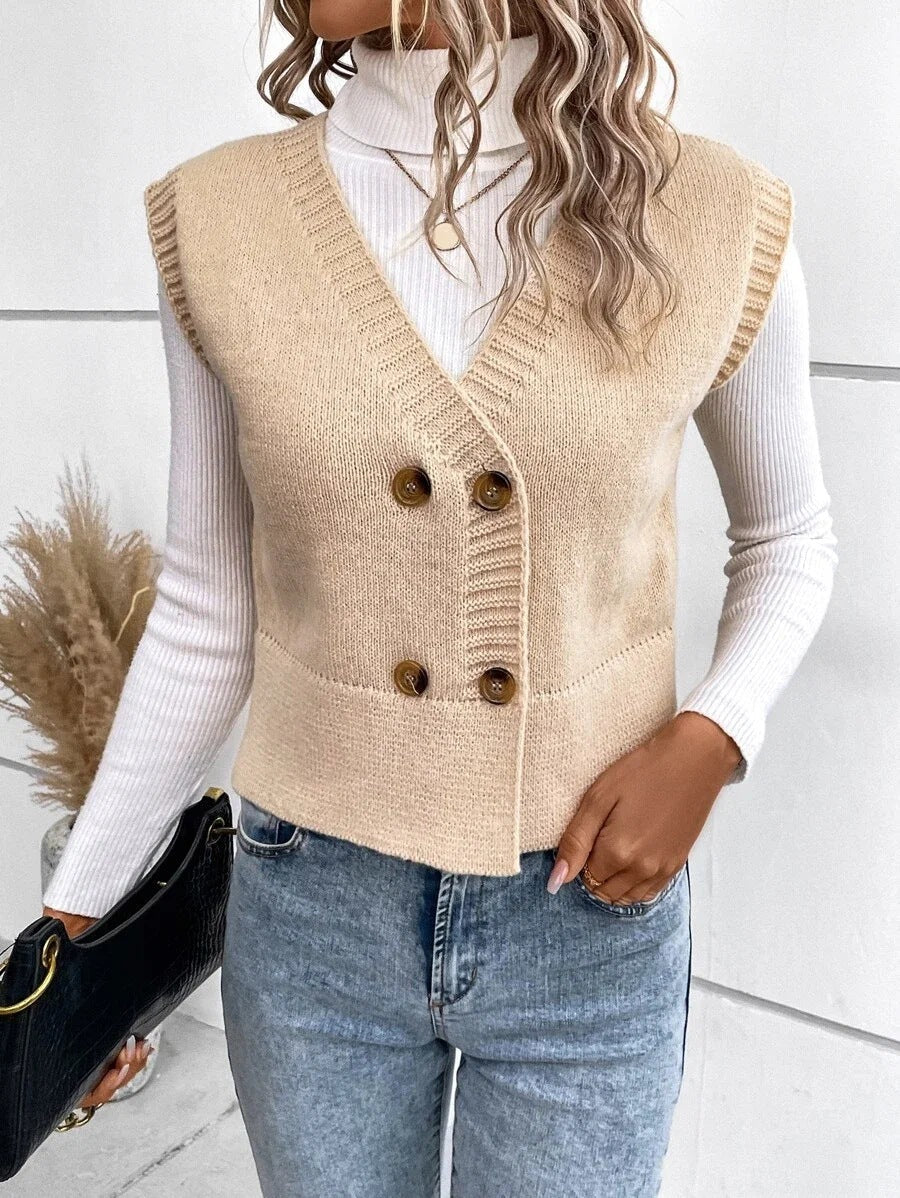 Damen Strickweste mit doppelter Knopfleiste und stylischem V-Ausschnitt Krohn-e