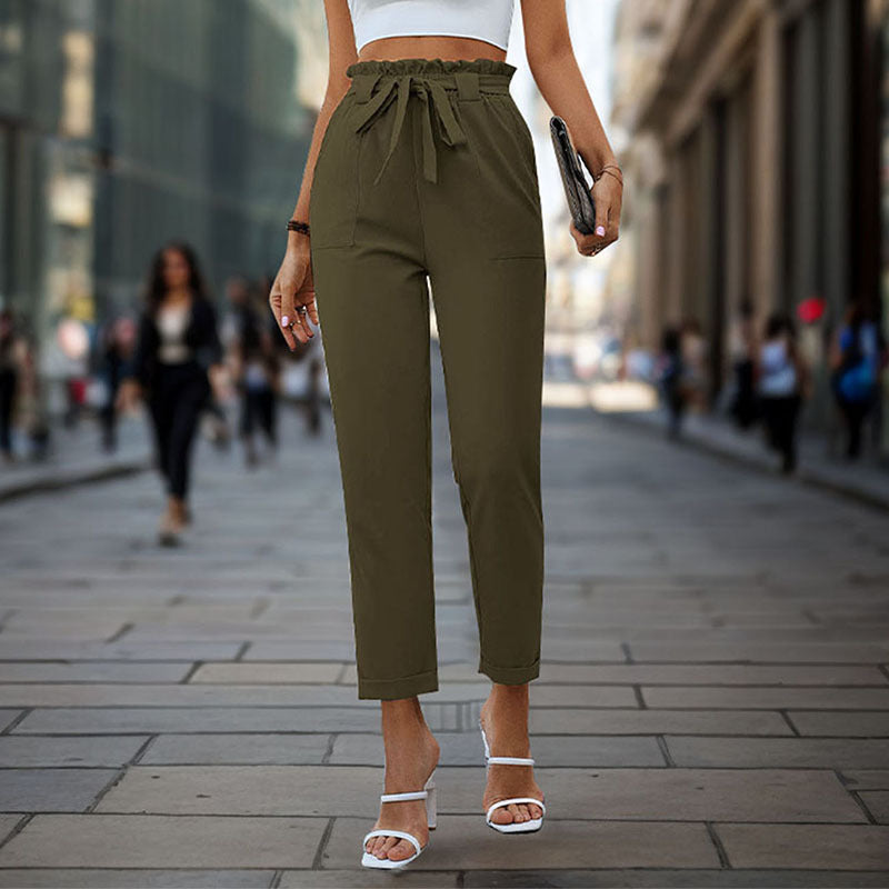 Damen elegante Chino-Hose mit hohem Bund und Taillenzug Krohn-e