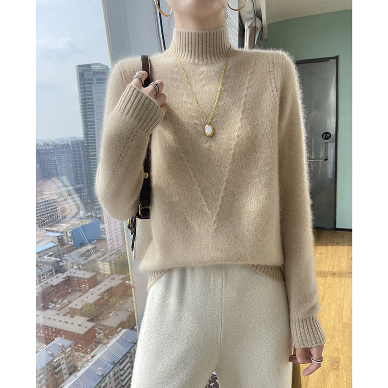 Damen weicher Strickpullover mit hohen Kragen und V-Design Krohn-e