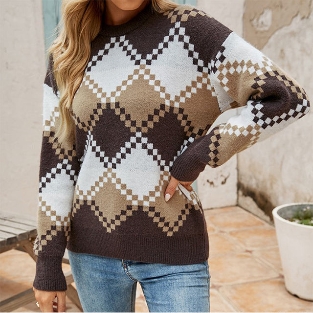 Krohn-e | Karierter Strickpullover im Vintage Look