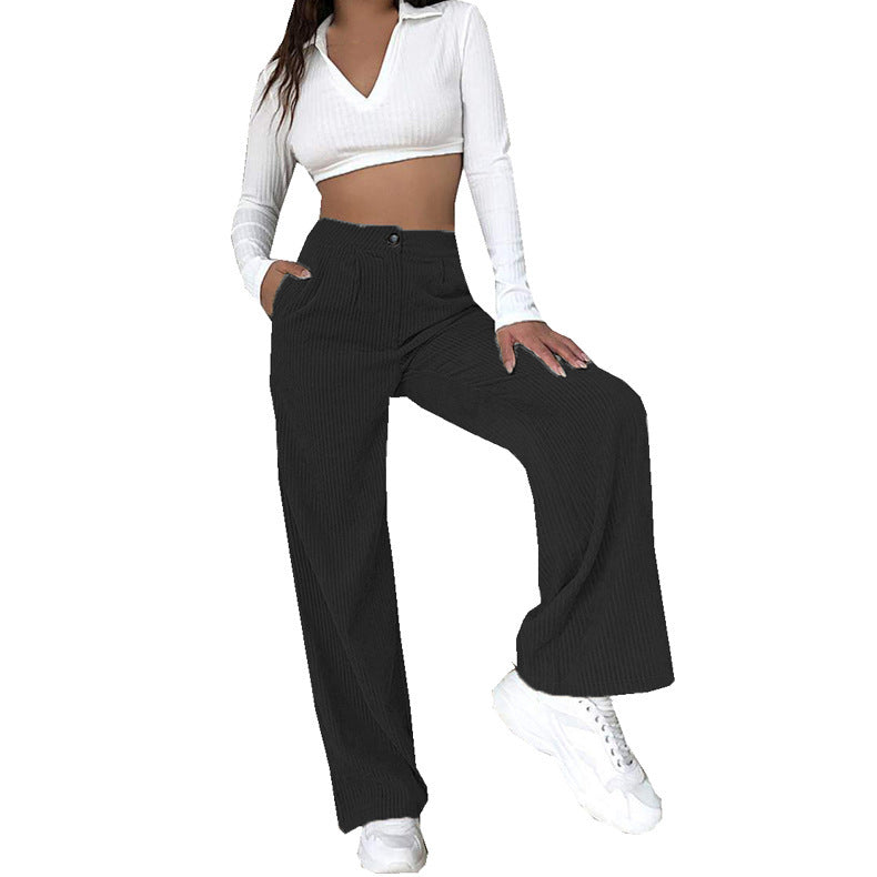 Damen Weite Cordhose mit hohem Bund und seitlichen Taschen Krohn-e