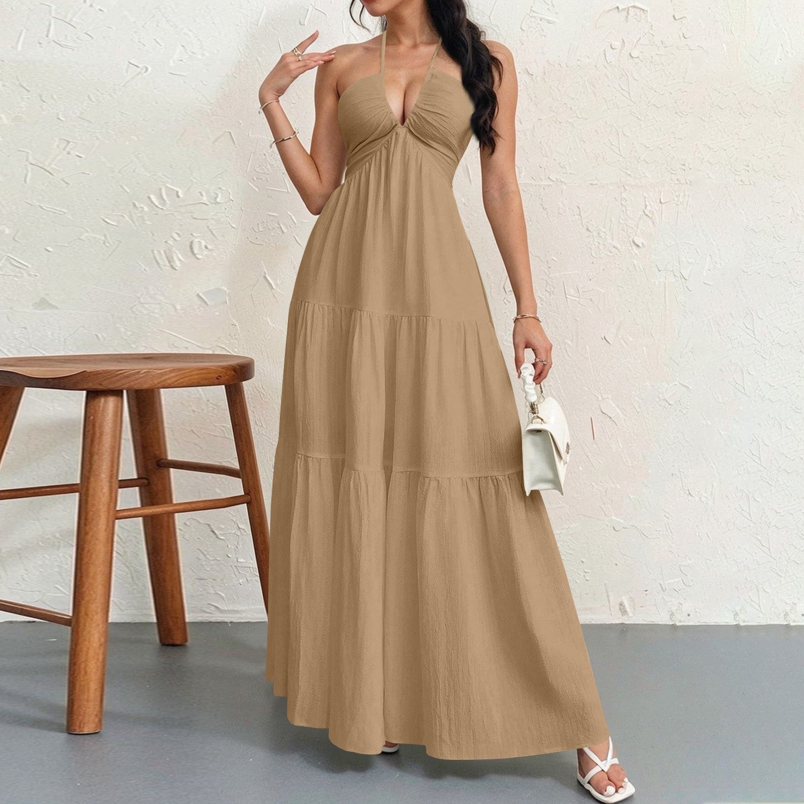 Damen Maxikleid mit fließendem Schnitt und tiefem Ausschnitt Krohn-e
