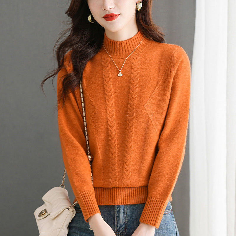 Damen Grobstrickpullover mit elegantem Zopfmuster und hohem Kragen Krohn-e
