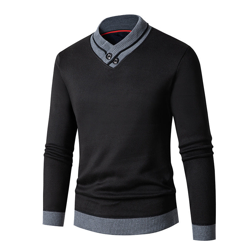 Herren Pullover mit modernem Schalkragen und Knopfdetails Krohn-e