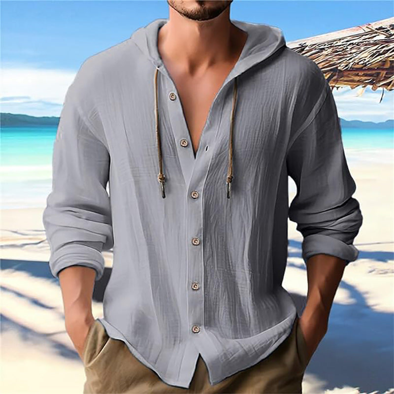 Herren lässiges Kapuzenshirt aus atmungsaktiver Baumwolle mit Knopfleiste und verstellbarem Kordelzug Krohn-e