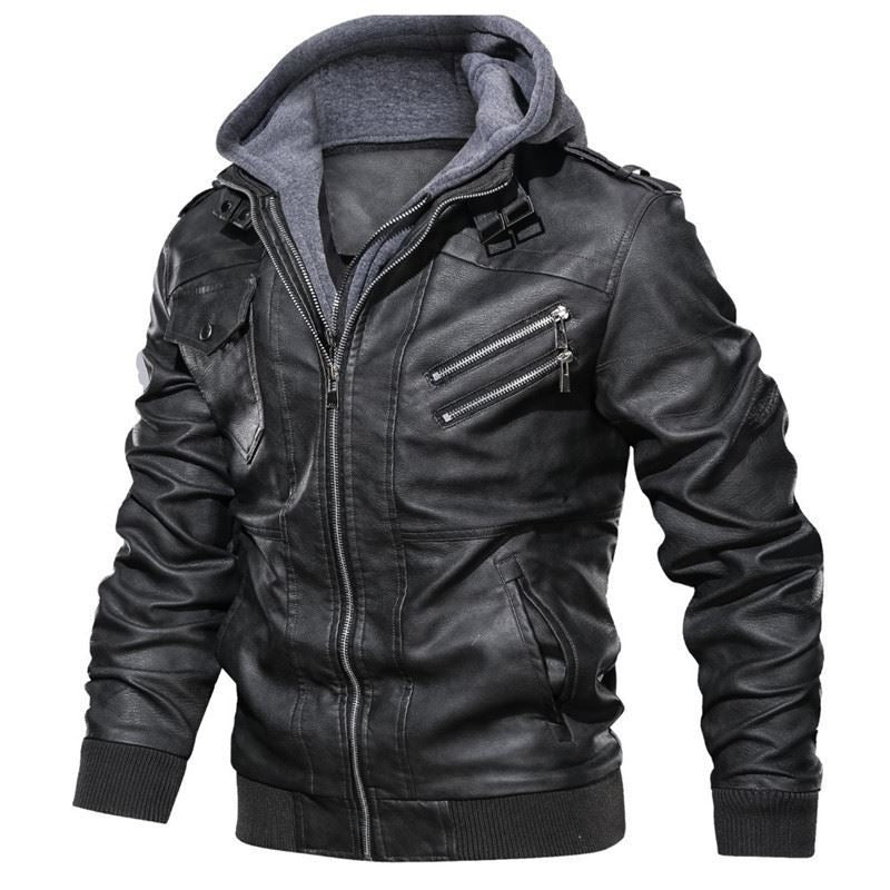 Herren flauschige Kunstlederjacke mit Hoodie Krohn-e