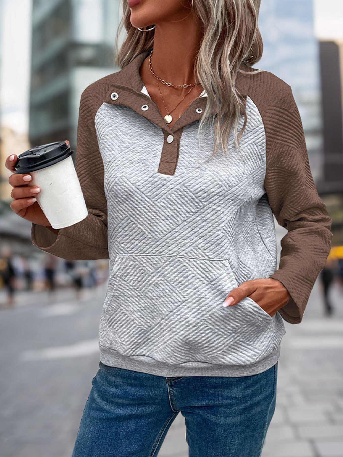 Damen modischer Stehkragen-Pullover mit strukturierter Oberfläche Krohn-e