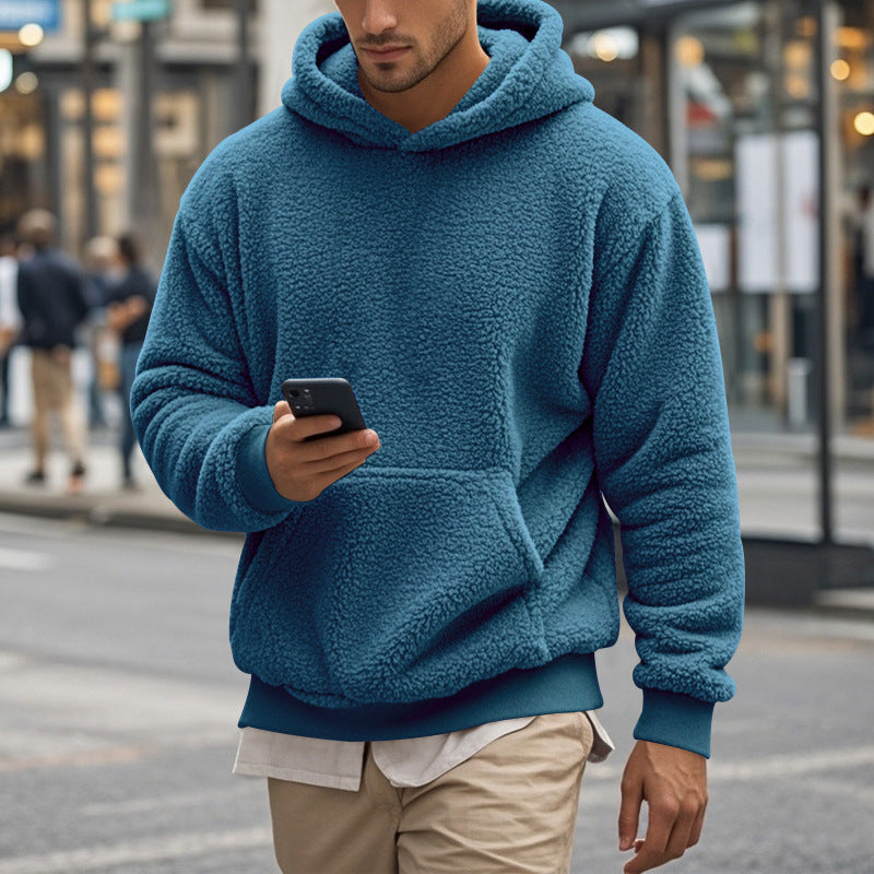 Herren Hoodie aus kuscheligem Teddy-Fleece mit Kängurutasche und breiten Bündchen Krohn-e
