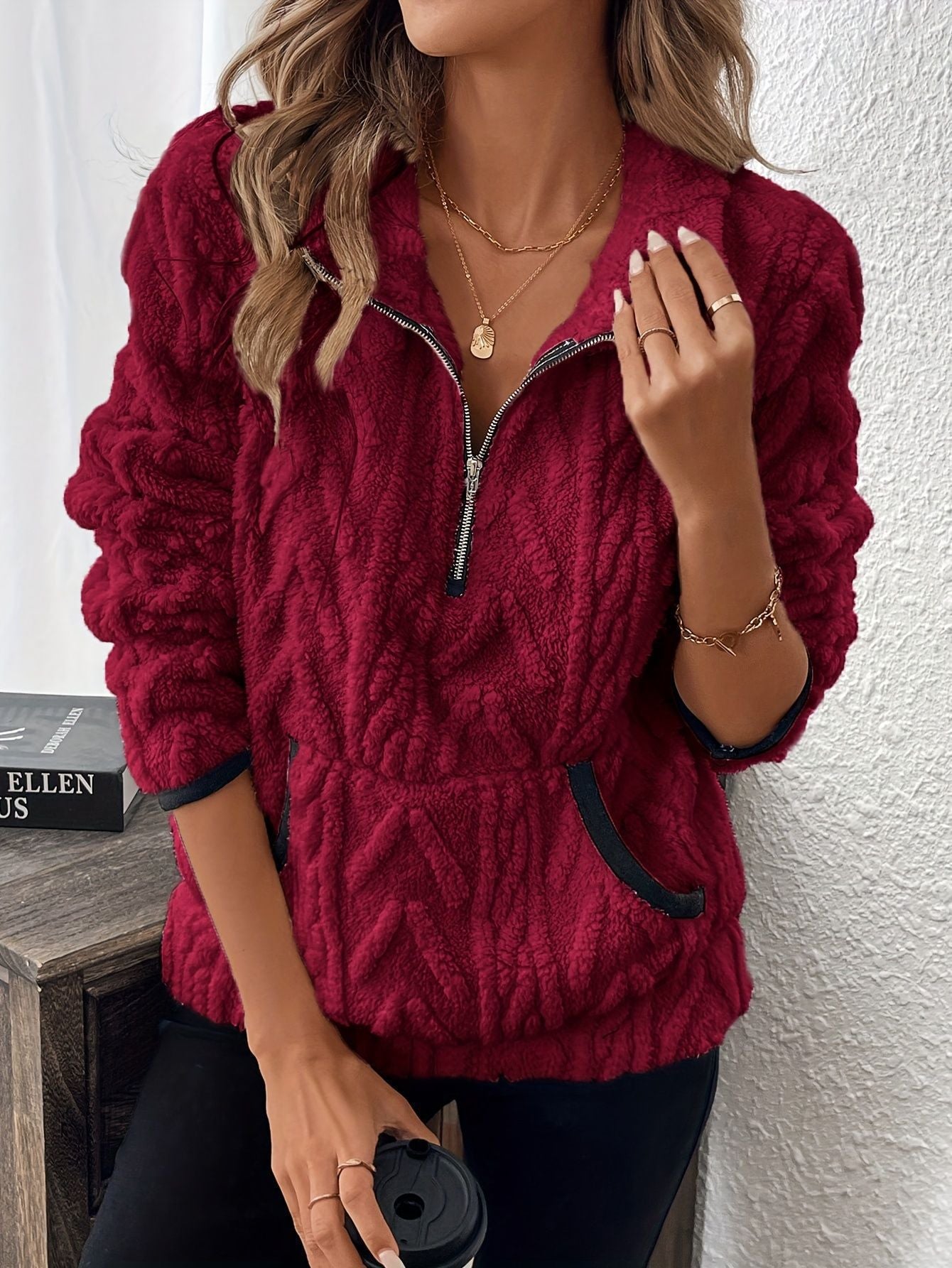 Damen weicher und bequemer Fleece-Pullover mit halbem Reißverschluss Krohn-e