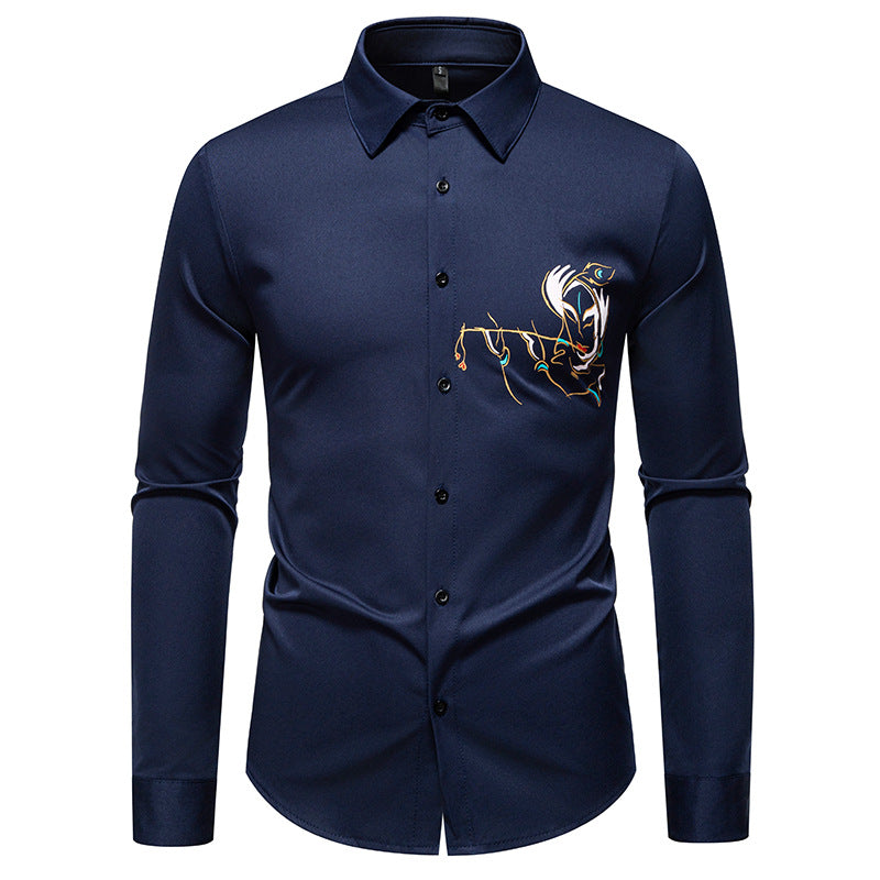 Herren Elegantes Langarmhemd mit kreativer Stickerei Krohn-e