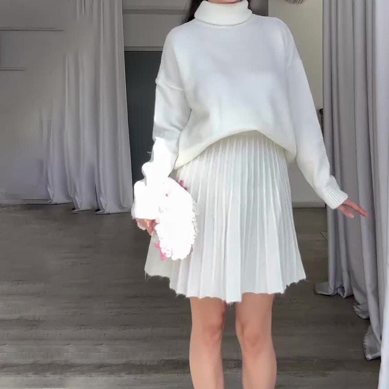 Damen Elegantes Strickensemble mit Rollkragen und fließendem Rock Krohn-e