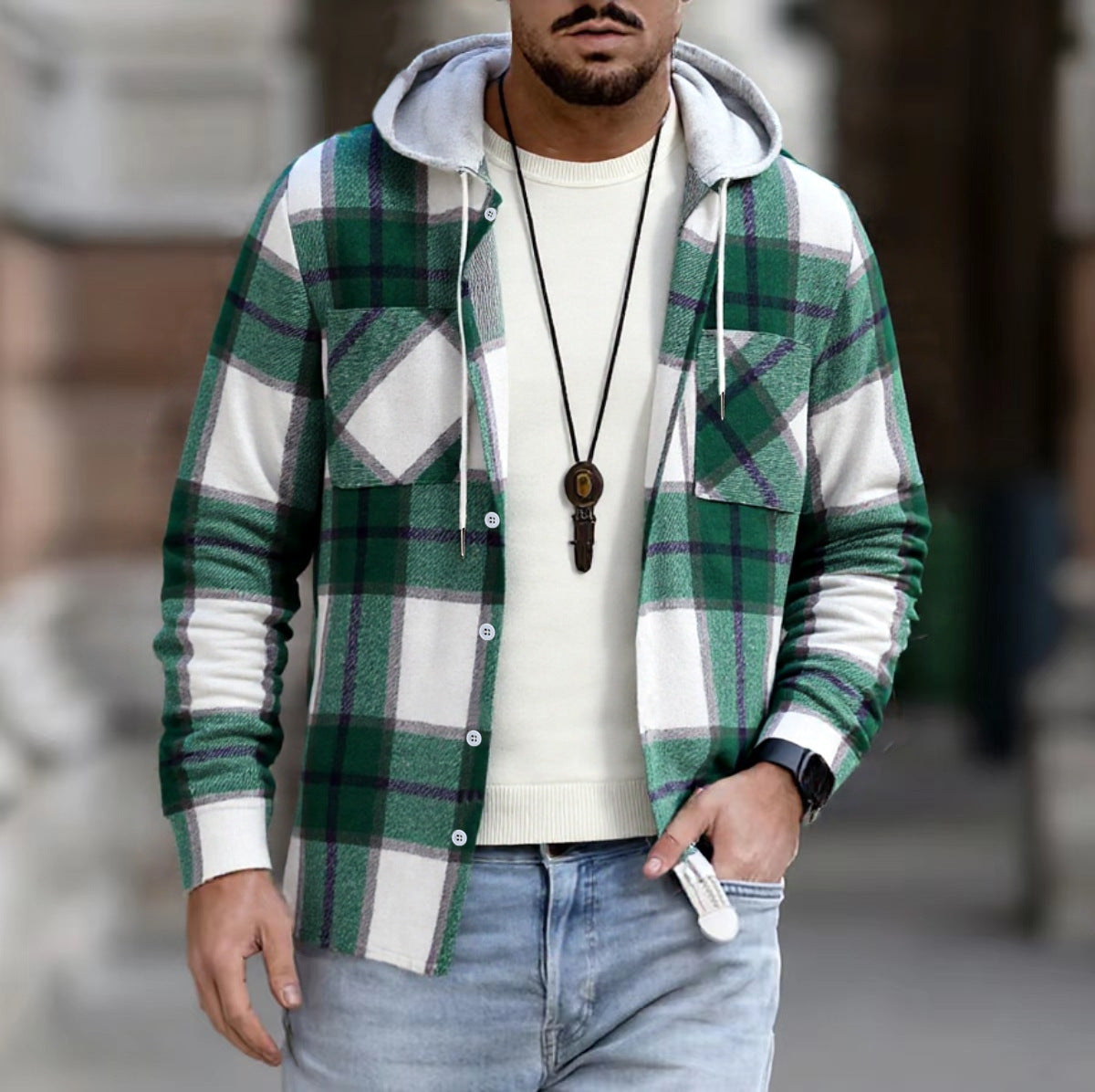 Herren Freizeitjacke mit Kapuze und Karomuster Krohn-e